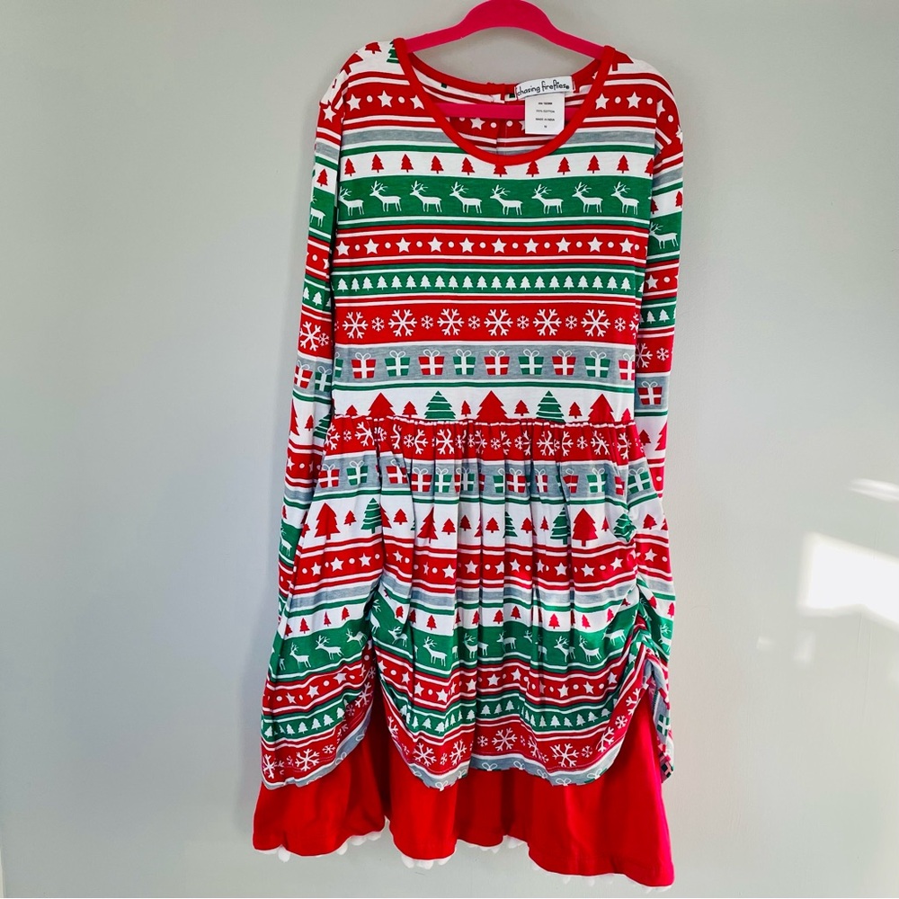New Chasing Fireflies Girls Festive Holiday Dress M (7/8) Reindeer Snowflake